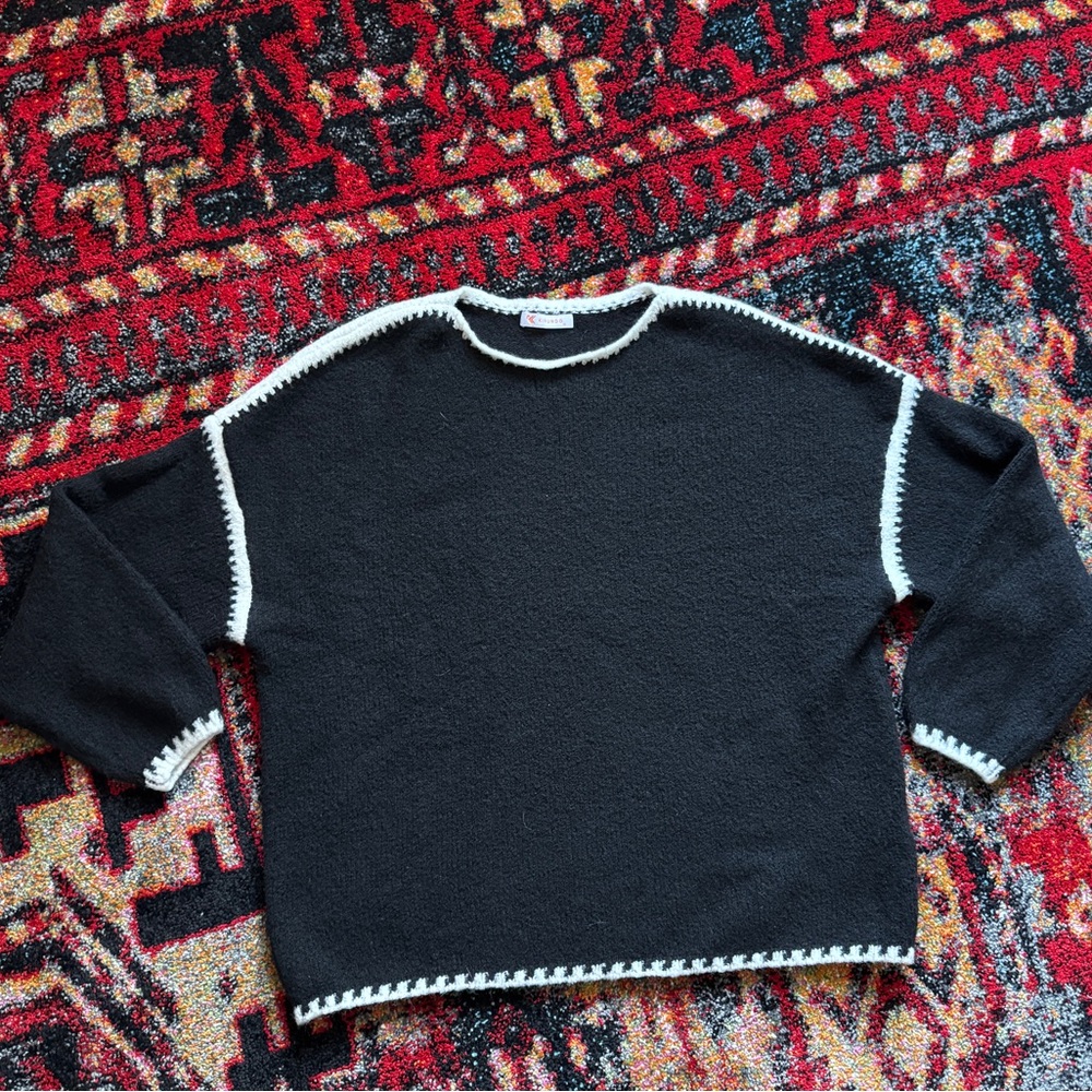SOLD - Black & White Contrast Stitch Sweater